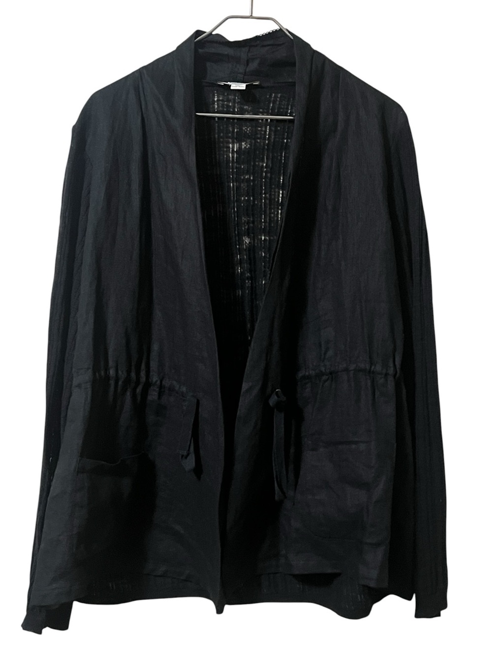 Coldwater Creek NWT black linen cotton gathered waist tie front light jacket